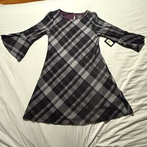 Jessica Howard Purple and Gray Plaid Long Sleeve Dress